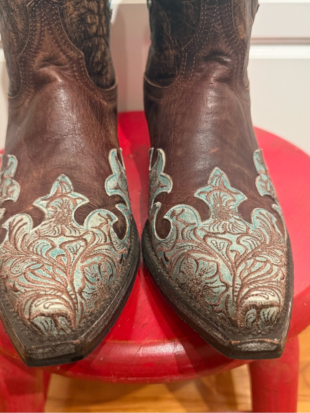 Old Gringo Brown Leather Boots with Turquoise & Brown Embroidery Accents 8.5 - Picture 8 of 15